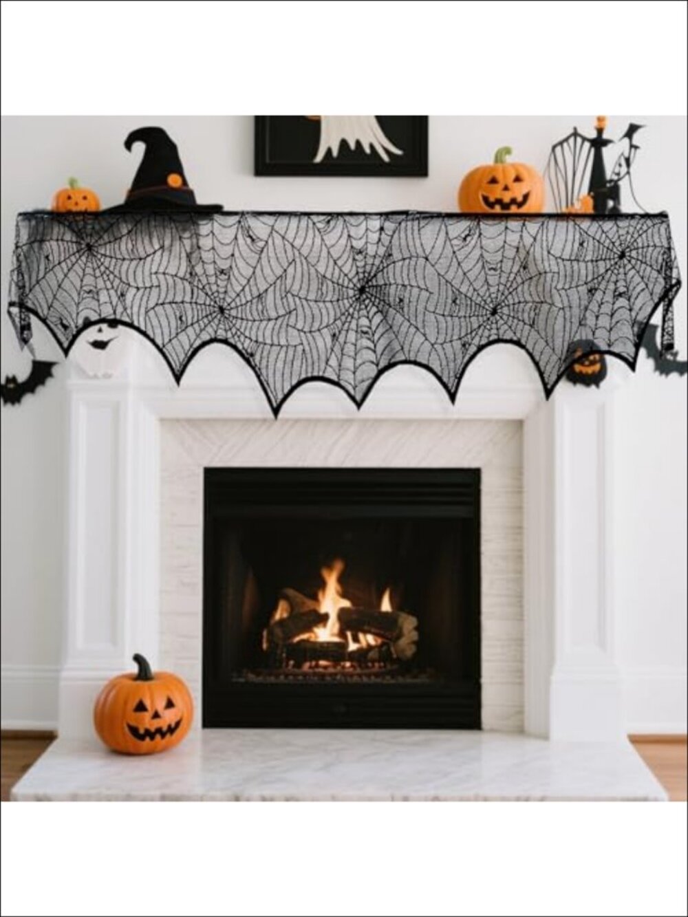 Halloween Spider Web Lace Mantle Scarf 18x96 Fireplace Cover Decor